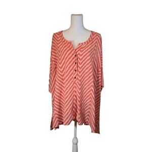 Catherines Striped Top Women Size 3XWP Orange Preppy Career Casual Bohemian